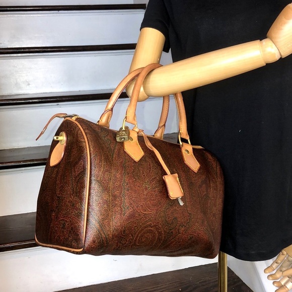 W ETRO MILANO Red Paisley Speedy 20 Small Boston Travel Tote Bag Lock and 2 Keys - Picture 3 of 17